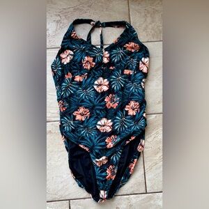 Lole Black and Orange Floral One Piece Swimsuit. Sz 12.